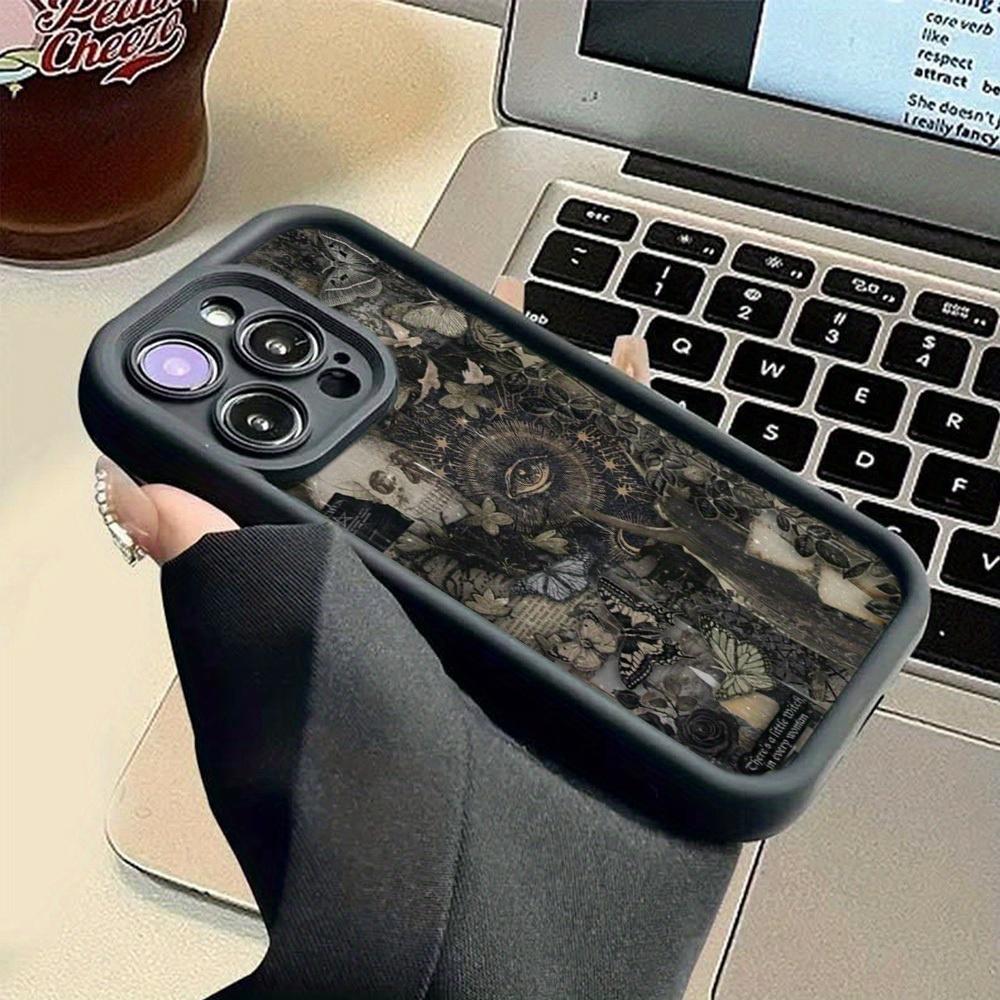 Black Gothic Pattern Phone Case Suitable for iPhone 17 16 15 14 13 12 11 Pro/Max/Plus Anti Drop and Shockproof Back Cover