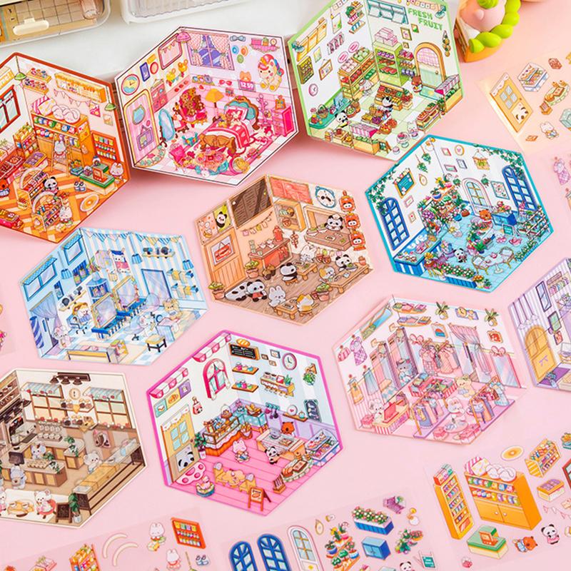 4Set Desene Animate Kawaii Miniatură Scenă Vizuală Autocolante Stivuibile Miniatură 3D Peisaj Scenă Autocolante Cont de Mână Autocolante