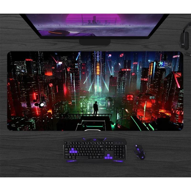 Cyberpunk Gaming Mouse Pad Anime Xxl Mouse Pad Neon City Signs Desk Mat Gamer Large Mousepad Keyboard Mat Laptop Computer Carpet
