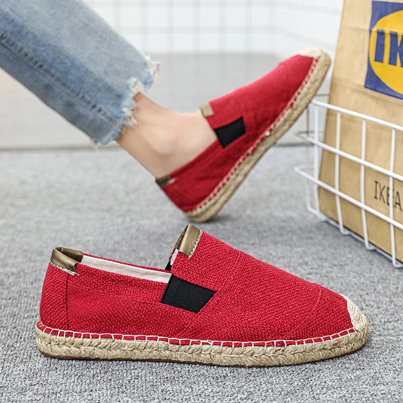 Red Summer Fisherman Shoes Men Breathable Linen Casual Shoes Man Flats Lightweight Comfy Lazy Shoes For Men Zapatos Para Hombre