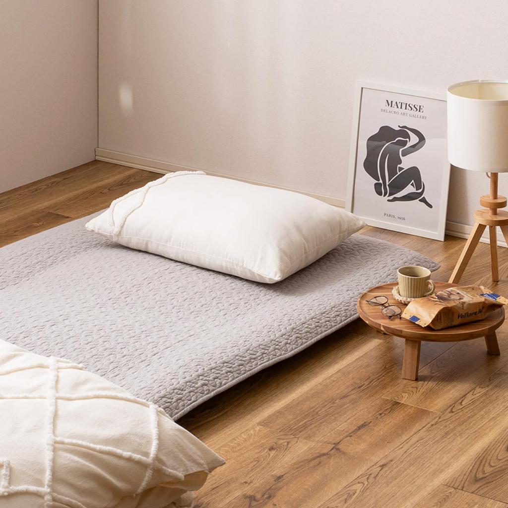 Hagiwara "Decor" Quilted Mattress Pad, Gray, Approx. 100 x 205 cm, Single Size, Machine Washable, Non-Slip, No Elastic Band, Solid Color