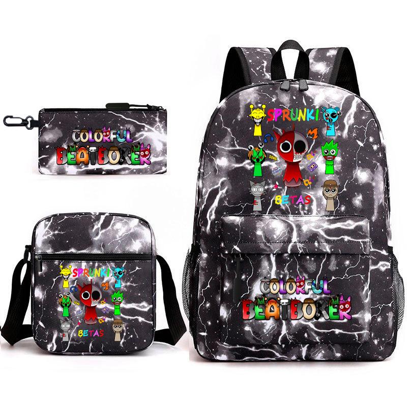 3D New Game Rhythm Box Sprunki School Bag Backpack Elementary and Secondary School Backpack Crossbody Bag Pencil Bag D