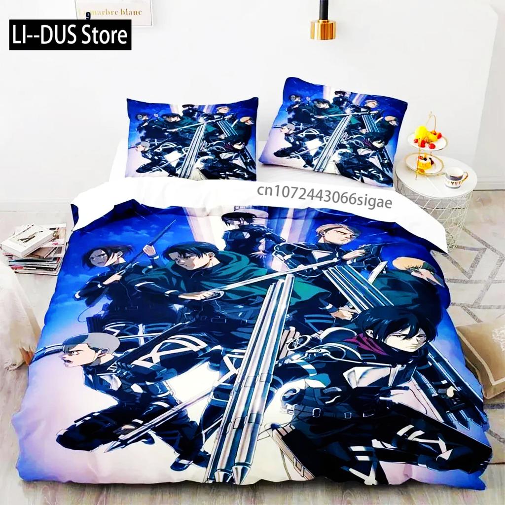 Anime Attack On Titan Logo Bedding Set Boys Girls Twin Queen King Size Duvet Cover Pillowcase Bed Boys Adult Home Textileextile