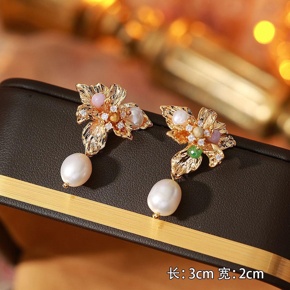 Ainibenni Original Design Enamel Painted Earrings for Women, Monet Garden Oil Painting Style Stud Earrings