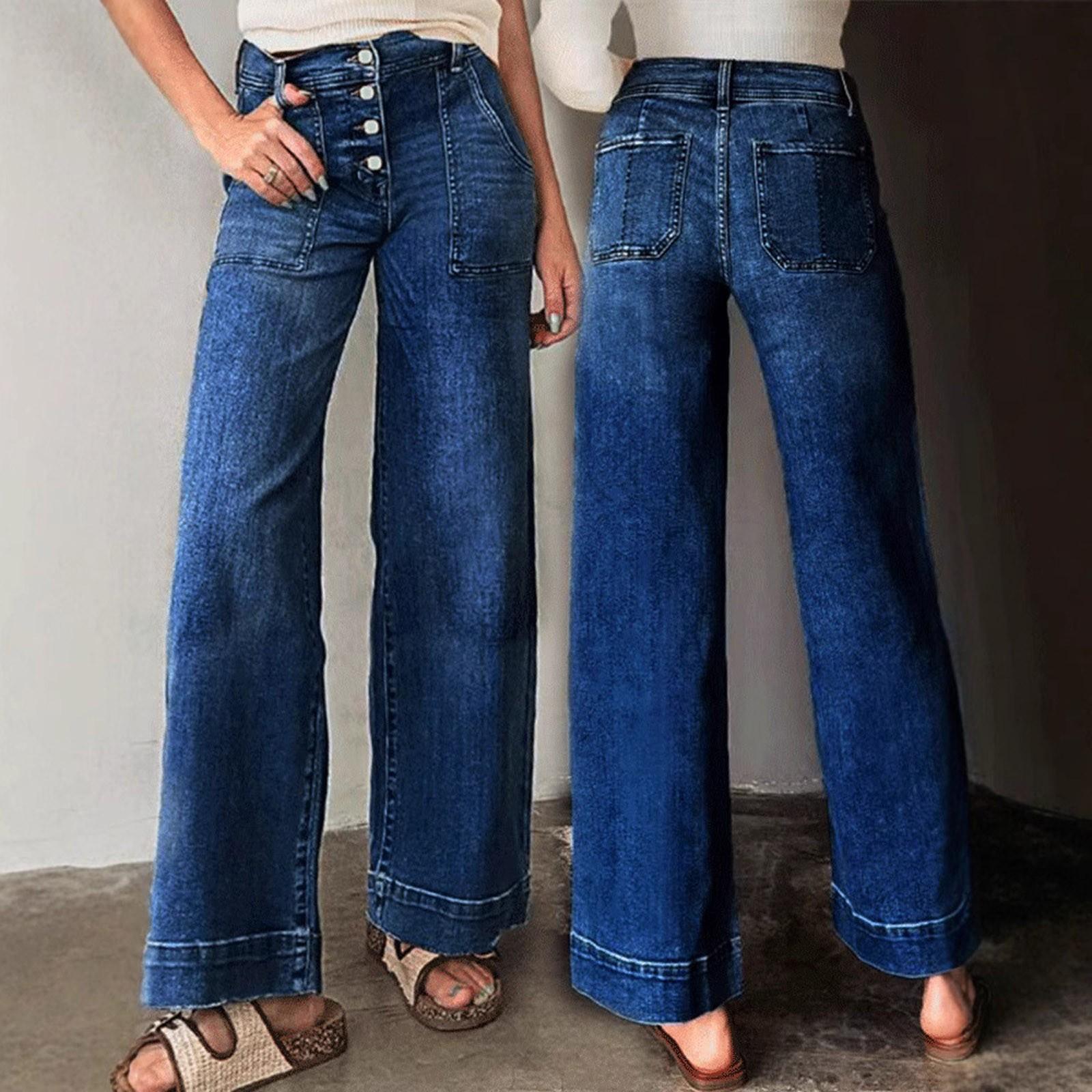 

Women Baggy Mid Waist Jeans Wide Leg Loose Denim Pants Straight Leg Cropped Barrel Jeans XL темно-синий