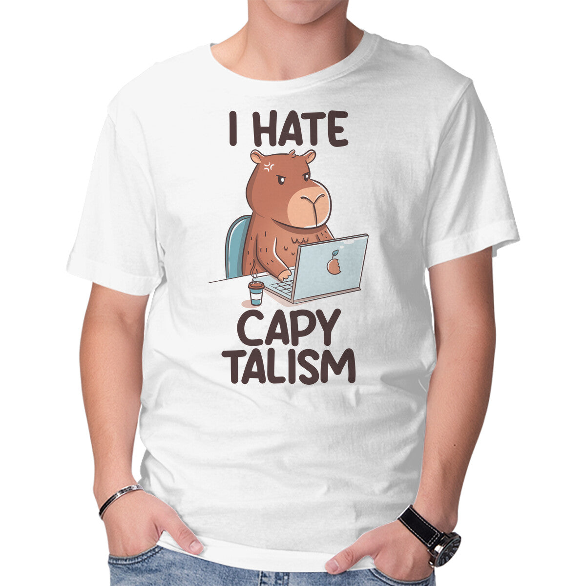 Unisex Crew Neck T-Shirt I Hate CapyTalism Graphic Short Sleeve Casual Tee S