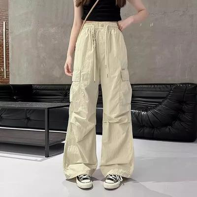 Summer Girls' Cargo Pants Thin Loose-fit Wide-leg Long Pants Junior High School Students Casual  Sports Pants