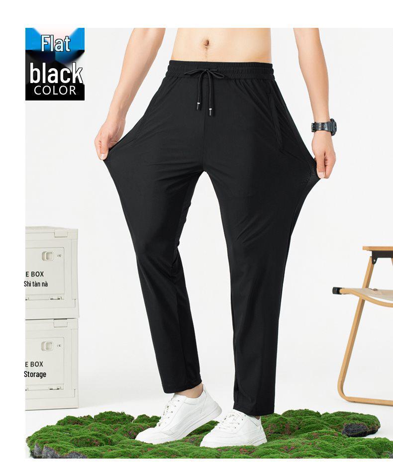 Men's Summer Ice Silk Quick-Dry Elastic Tapered Pants - Lightweight, Versatile, Casual Sportswear
