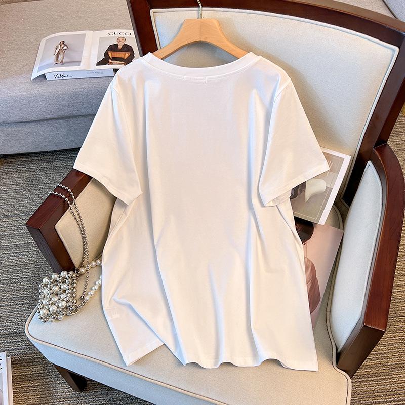 Plus Size Loose Fit Mid-Length Round Neck Short-Sleeve T-Shirt for Women