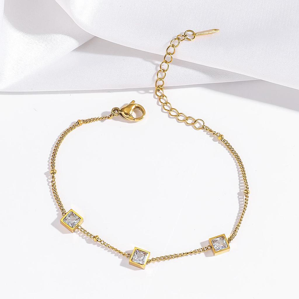 French Elegant White Zirconia Jewelry Set: Necklace, Bracelet & Earring Studs in Titanium Steel.