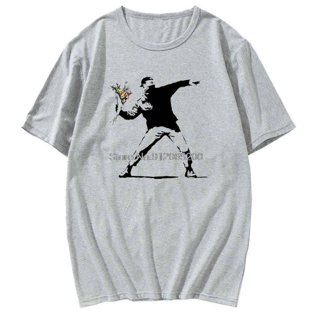 Hipster Unisex Flower Thrower Banksy Panda Guns Urban Art Tshirt Unisex Tshirt Tops Male Casual Style Short Sleeve T Shirt