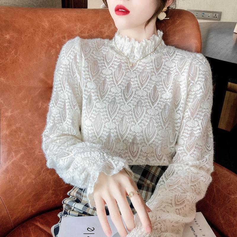 

Рубашка женская с длинными рукавами и кружевной отделкой, осенне-зимняя, Yankee Take Top, тонкая, теплая 3XL