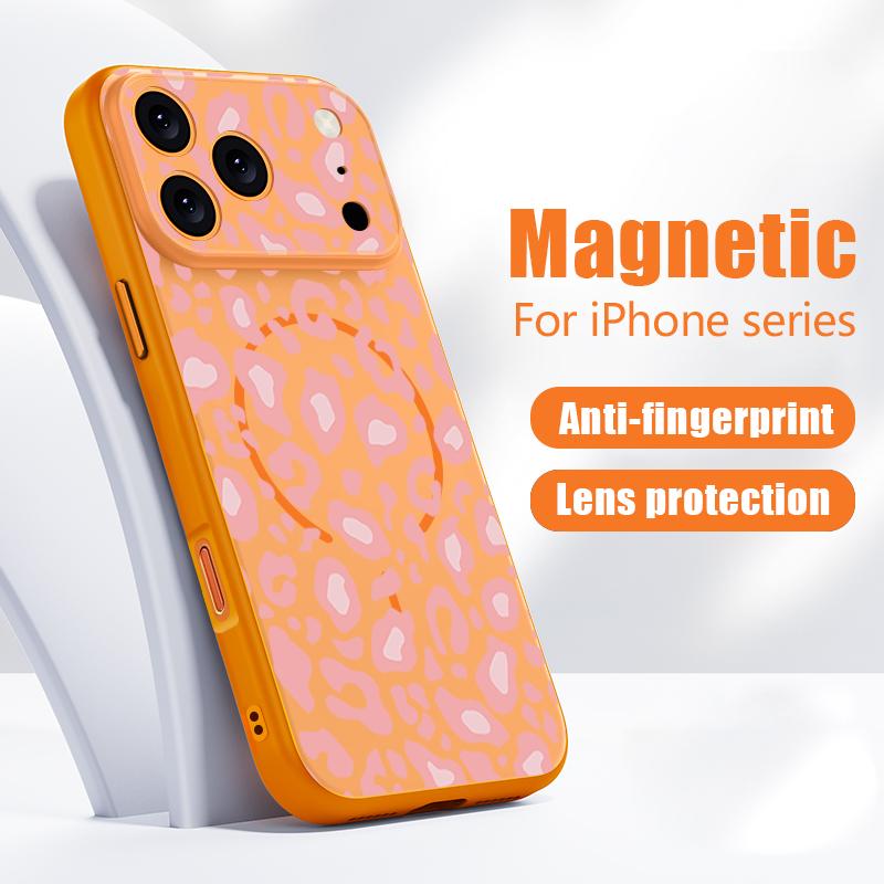 Case For iPhone 17 Pro Max Gray Leopard Print Magnetic For Magsafe Hybrid Slim Matte Cover For iPhone 16 15 14 13 Pro Max