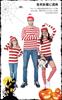 [DECEED] Halloween Cosplay Wally Costume, Where's Wally Outfit for Kids, Long Sleeves, Striped 3-Piece Set (Size S)