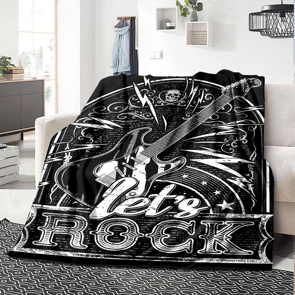 1 Stück Drachen-Gitarre-Themen-Decke Weiche Flanelldecke für alle Jahreszeiten Gemütliche Überwurfdecke mit kräftigem Grafikdruck, Reise- oder Urlaubsgeschenk für Familie & Freunde