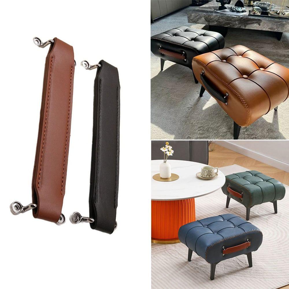 Brown Stool Pull Handle PU Cabinet Pulls Nordic Leather Handle Suitcase