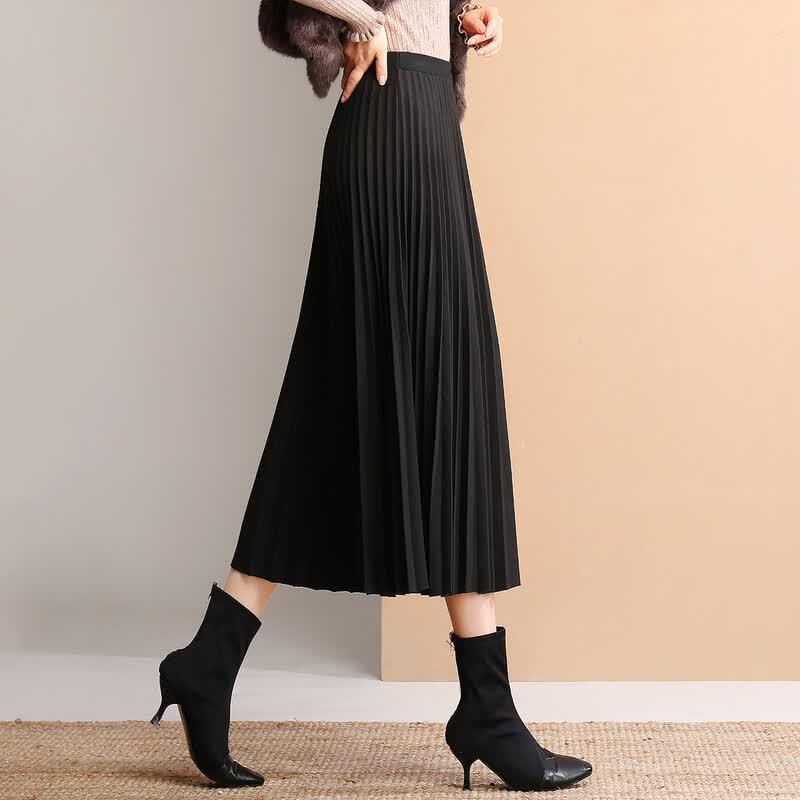 Women's High-Waist A-line Pleated Long Skirt