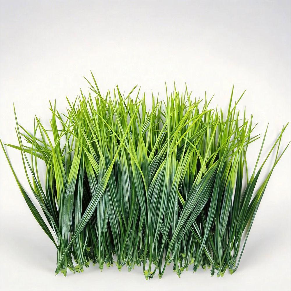 24Pcs UV Resistant Fake Greenery Green Artificial Grass Bundles Artificial Spring Grass  Indoor Use