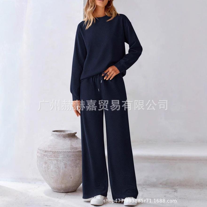 Spot 2025 Europe and the United States loose simple solid color casual suit women autumn and winter new texture drawstring sports wear women