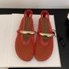 French Fashion Mesh Flat Bottom Fishing Net Shoes Single Shoes Metal Ballet Shoes Women's Summer Fashion Hollow Mary Jane Shoes