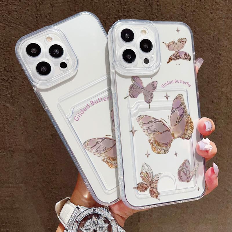 Card Slot Holder Silicone Wallet Pocket Case For Samsung S25 S24 S23 Ultra Xiaomi Redmi Note 13 12 11 iPhone 17 16 14 Pro Max Cover Clear Phone Bumper