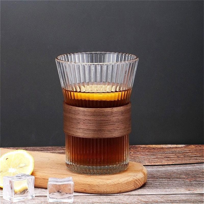 Glass Coffee Mug Japanese Style  Walnut Cup SleeveTransparent Kawaii Cup Coffeeware Beautiful Tea Mugs Beer Mug Cute Mug