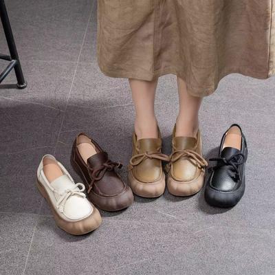 Lederschuhe Damen Große Größe 43 Neu Retro Schnürschuhe Große Spitze Freizeit Low-Top Schuhe Tiefer Ausschnitt Damenschuhe Vielseitige Kleine Lederschuhe