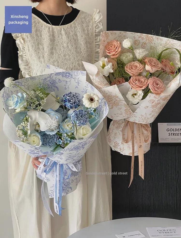 Xinrui Retro Floral Printed Waterproof Wrapping Paper for Flower Bouquets