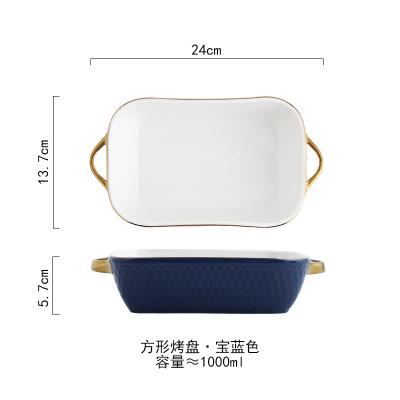 Multi Shape Kitchen Baking Tool 3 Colors Non-stick Bakeware Luxury Baking Pan Ceramic Baking Tray Dish With Golden Handles
