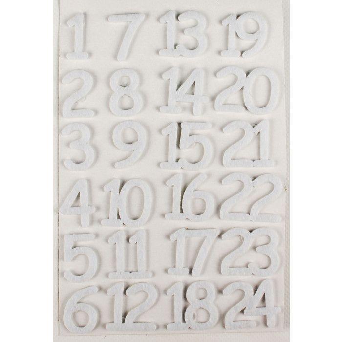 Chiffres en feutrine Calendrier de l'Avent Blanc 3 cm