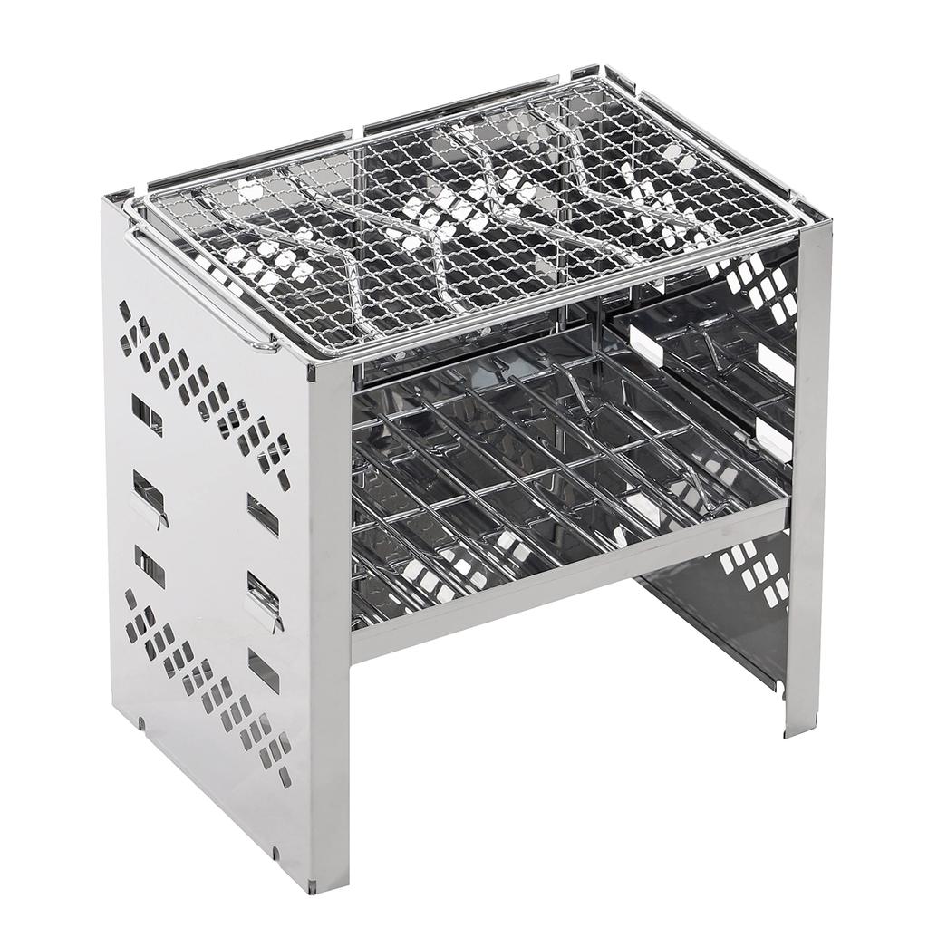 Captain Stag BBQ Bonfire Smart B5 3 Adjustable Stainless with Silver UY-7021 Stove, Stand, 3-in-1, Folding, Kamado, Grill, Type, Levels, Steel, Bag,
