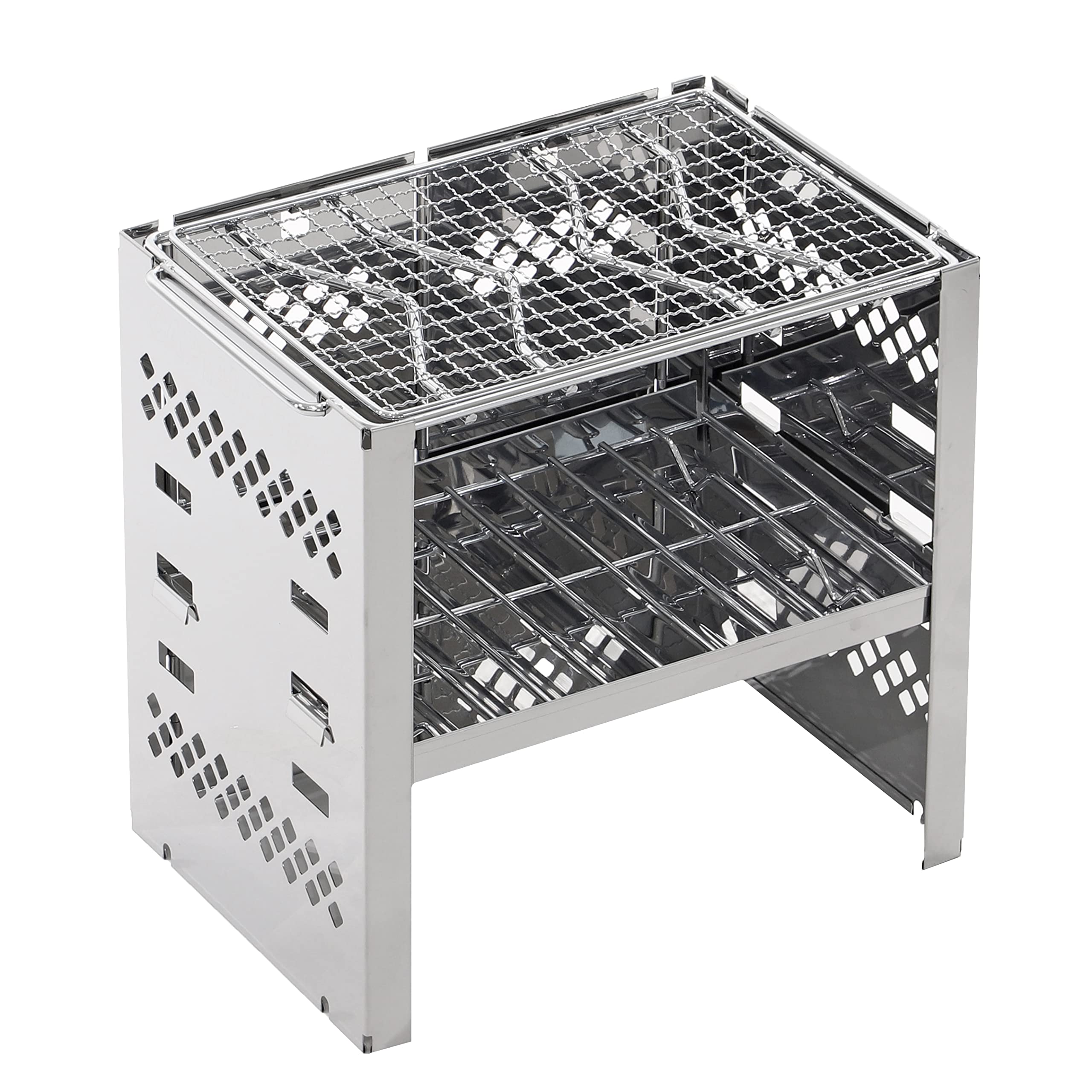 

Captain Stag BBQ Костер Смарт B5 3 Регулируемый Нержавеющий с Серебристым UY-7021 Печь, Подставка, 3-в-1, Складной, Камадо, Гриль, Тип, Уровни, Сталь, Сумка,