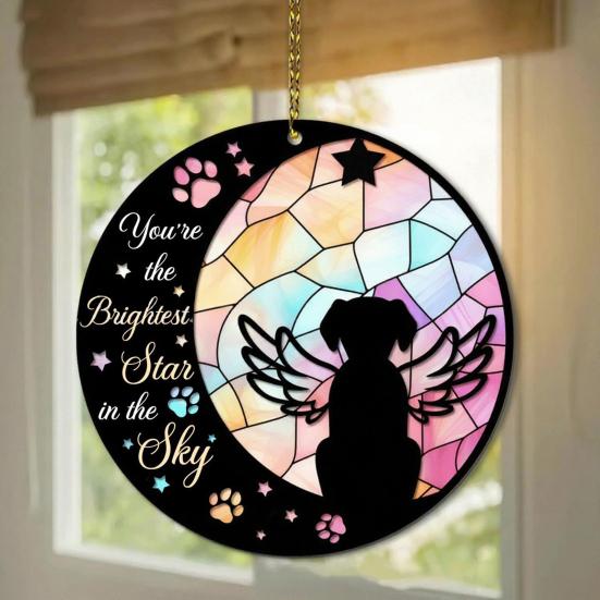 Pet Memorial Sun Catcher Dog Cat Suncatcher Pet Memorial Keepsake Stained Glass Style Hanging Decoration for Loss of Dog Sympathy Gift