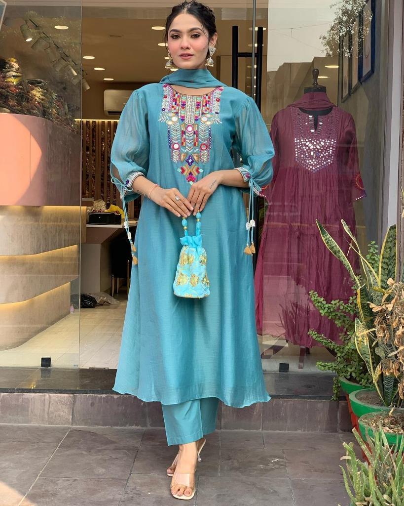 Indian Women Designer Kurta Pant Dupatta Set Bollywood Top Tunic Kurti Salwar Suit Dress