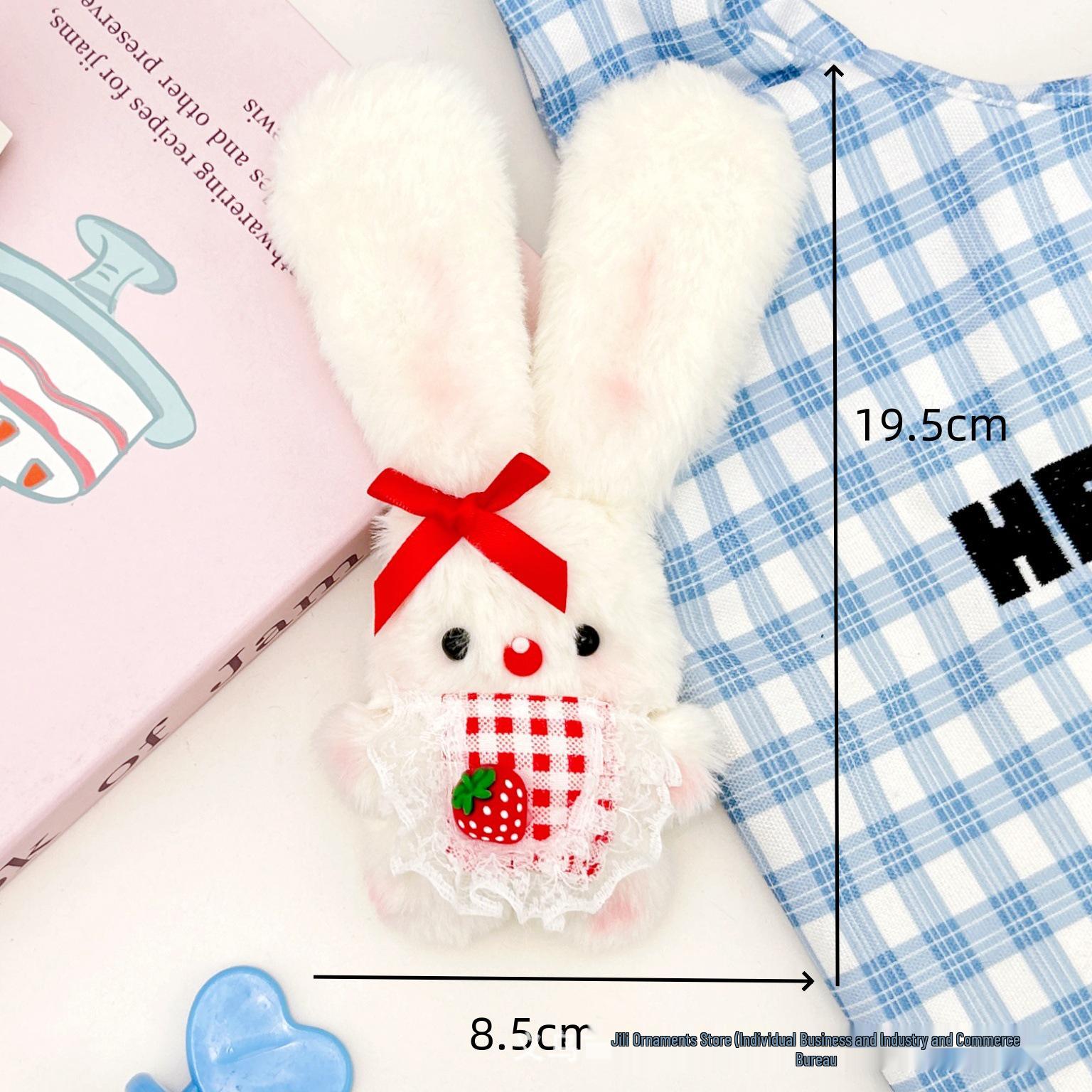 Cute Long-Eared Rabbit Squeaky Pendant Plush Doll - Sweet Gift Bag Accessory Strawberry Bib Long-Eared Rabbit