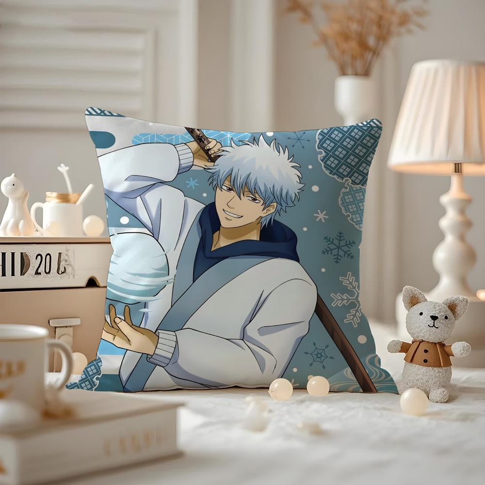 Anime GGINTAMA Cushion Cover Antidustmite Pillowcase Invisible zipper silky short plush Sofa cushion cover