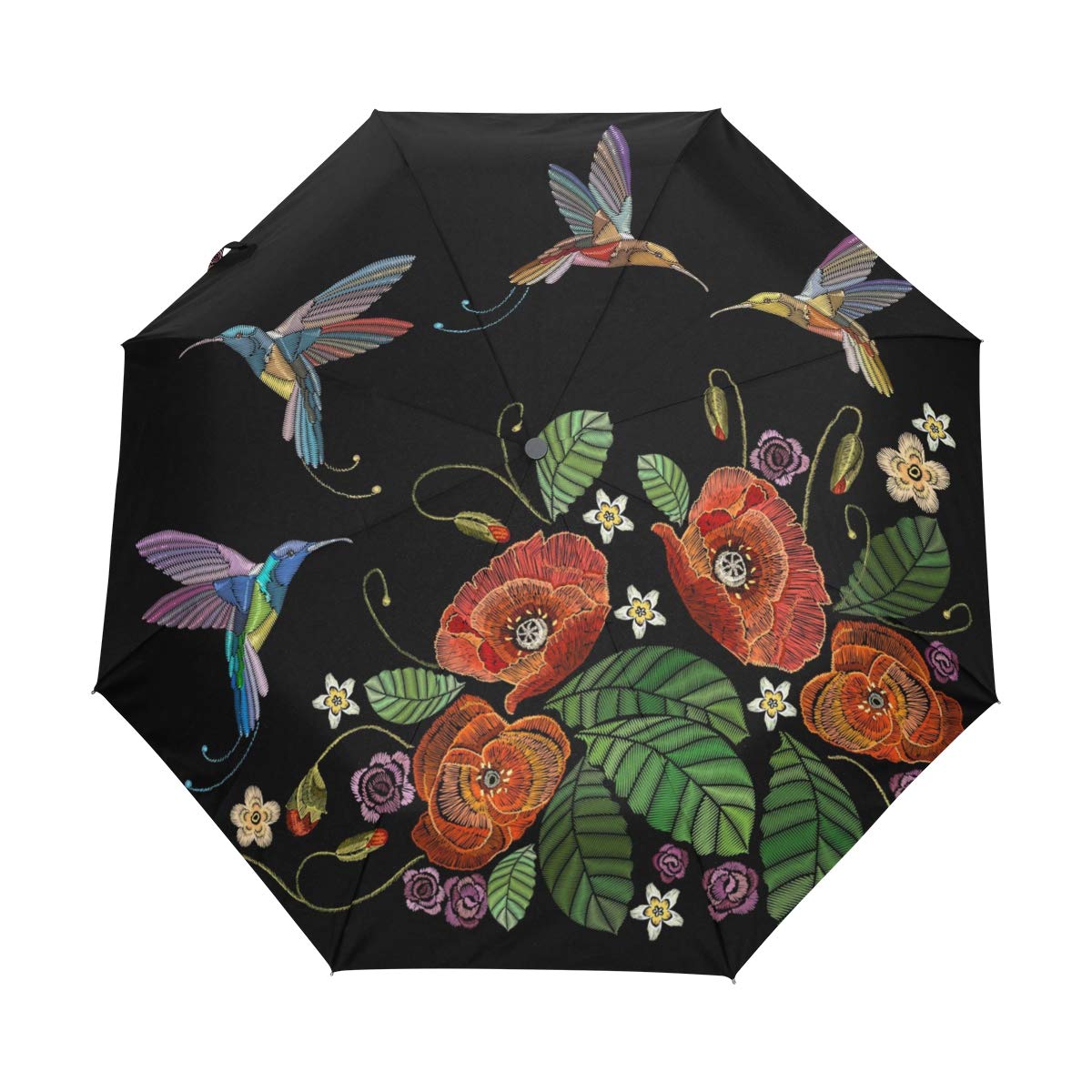 Watercolor Hummingbird Travel Umbrellas Lovely Bird Flowers Folding Rain Umbrella Windproof Compact Lightweight for Adults Women