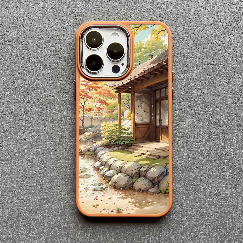 Vintage Oil Painting House Phone Case For iPhone 16 15 14 Pro Max 11 13 12 Pro MAX 7 8 Plus XR X Flower Courtyard Silicone Cover