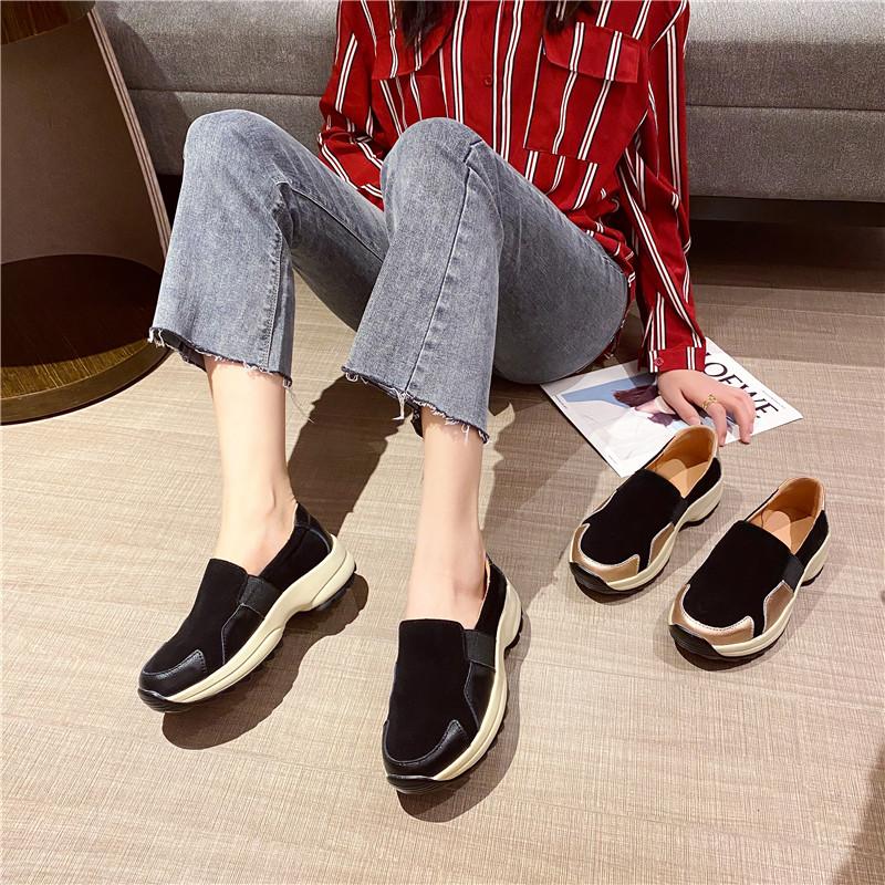 Damen Plateau-Loafer, lässig, elegant, schwarz, zum Reinschlüpfen, dicke Sohle, Shake-Schuh, Übergröße, Sneakers, Sportschuhe