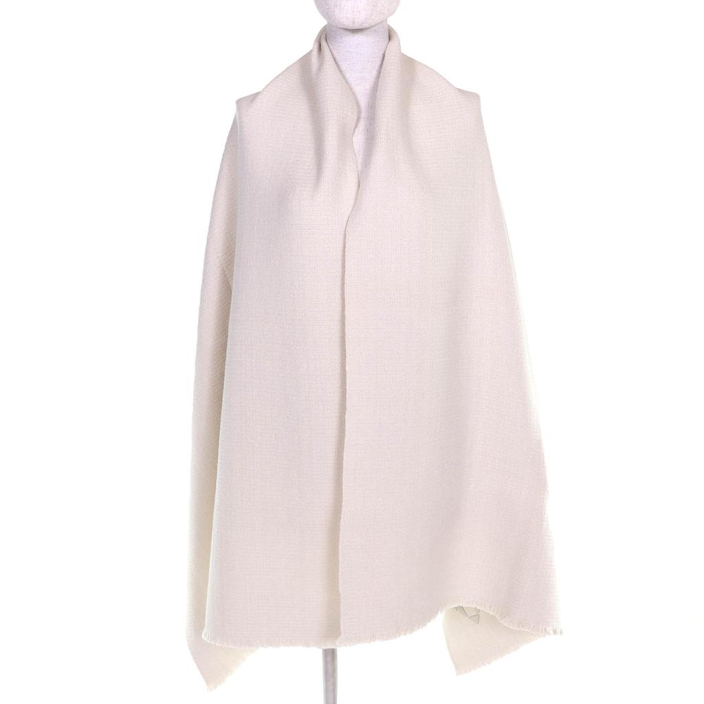 Pristine HERMES shawl H logo leather patch mini fringe large cashmere H693187S Used