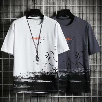 Heren Zomer T-shirt O-hals Losse Korte Mouw Zacht Ademend Bedrukt Middellang Casual Lichtgewicht Pullover Dagelijks