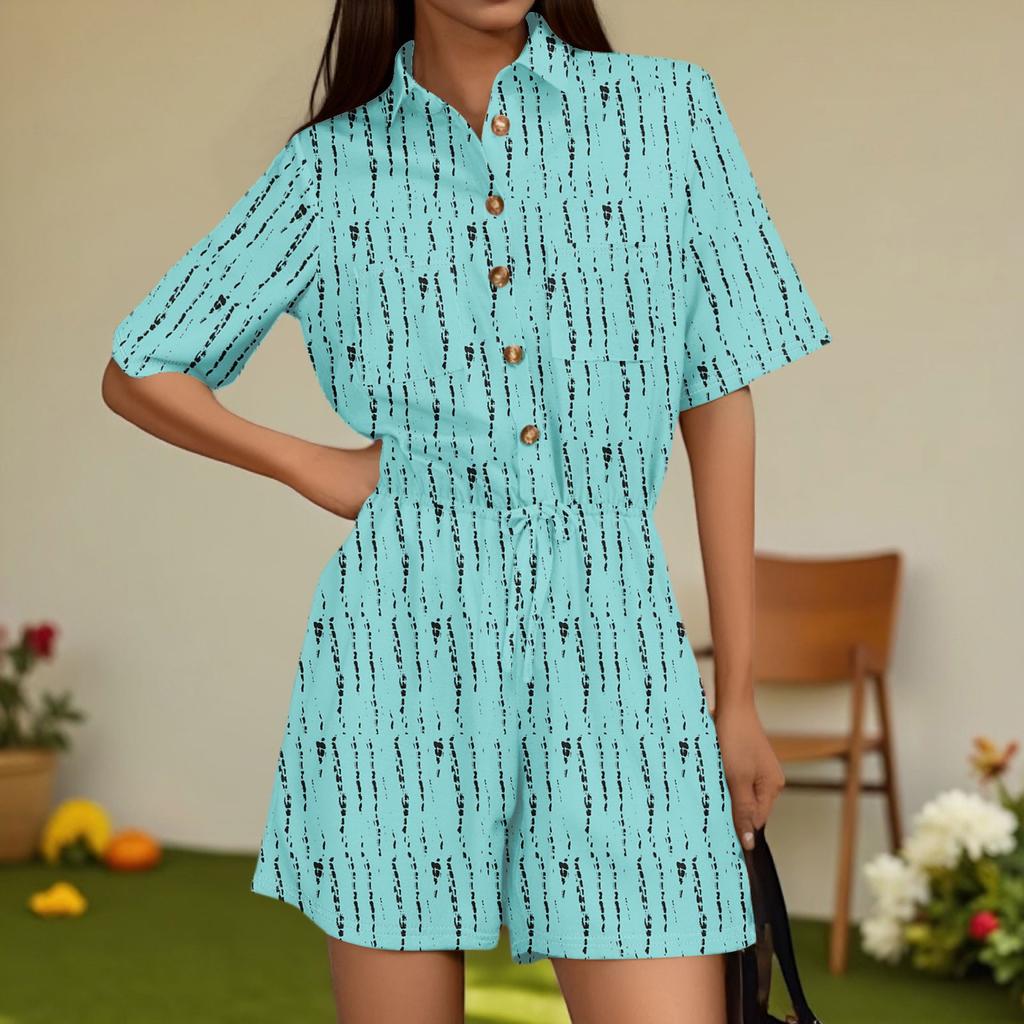 Damenmode V-Ausschnitt Jumpsuit Karomuster Lässig Kurzarm Top Jumpsuit