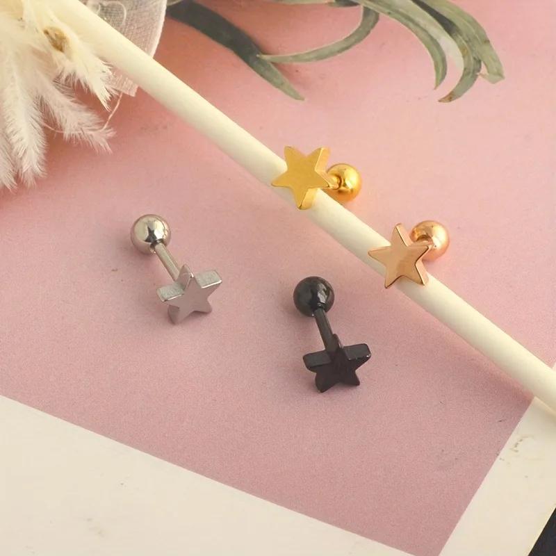 EVISPOL Hypoallergenic Stainless Steel Star Stud Earrings for Women Screw Back Cartilage Tragus Helix Earrings Piercing Jewelry