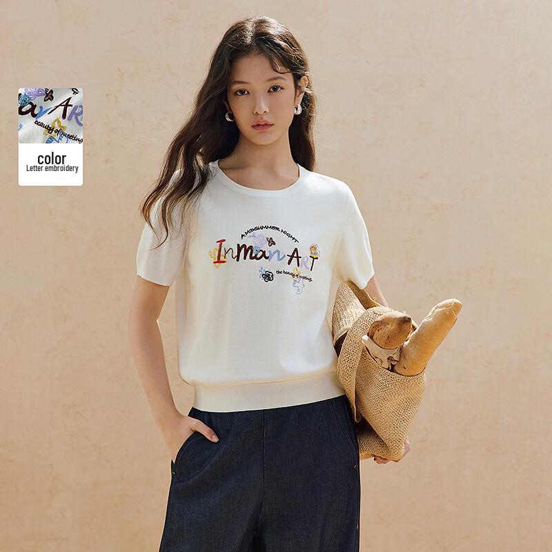 INMAN Embroidered Short Sleeve Knit Top XL