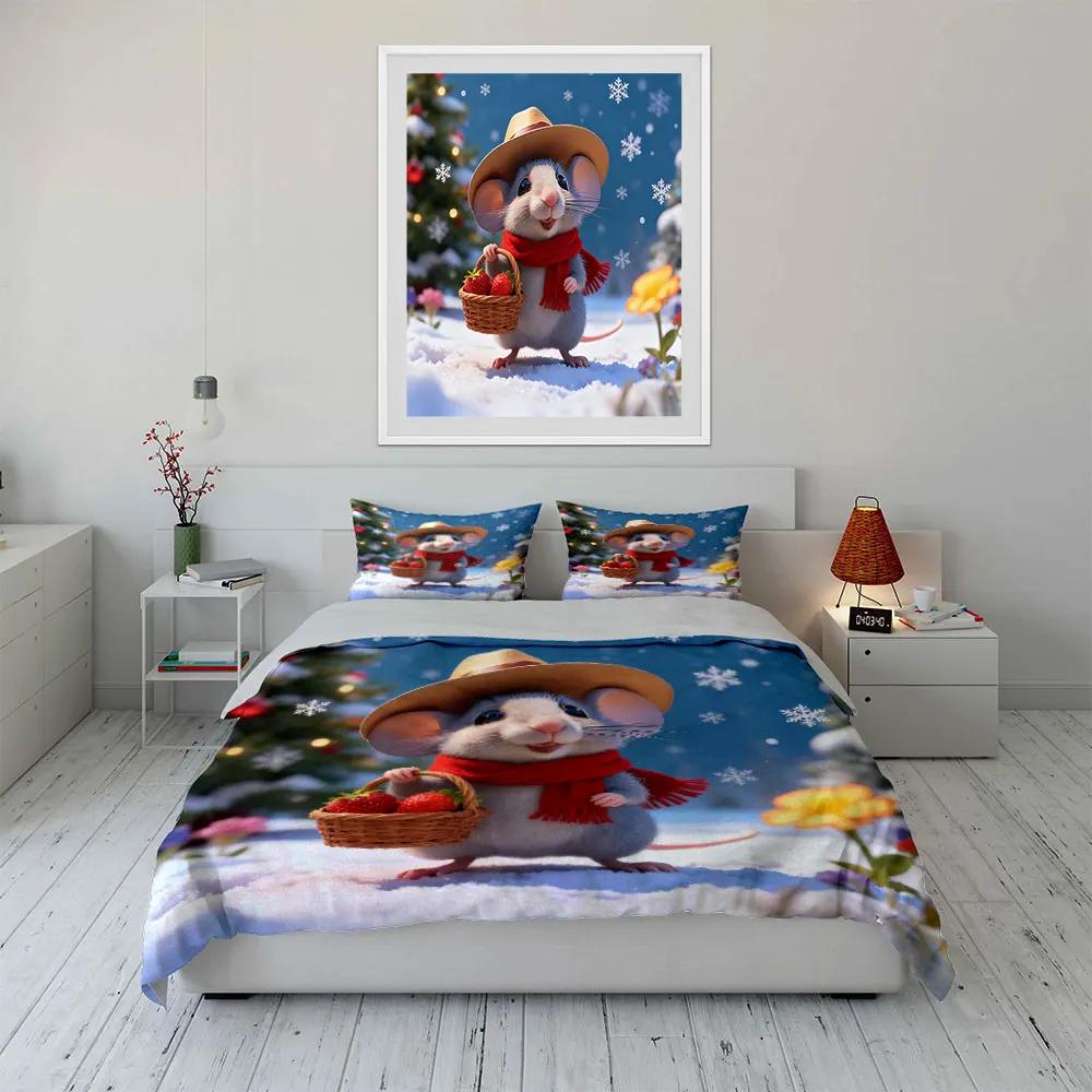 "Holiday Mouse Winter Decoration Set" Soft Comfortable Duvet Cover Bedding Set Included 1*Duvet Cover & 2*Pillowcases gift