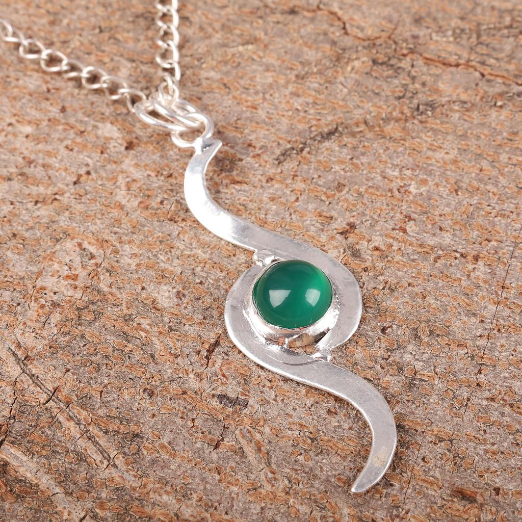 Green Onyx Cab 925 Sterling Silver Pendant, Handmade Gemstone Pendant Jewelry, Designer Pendant Boho Gift For Her
