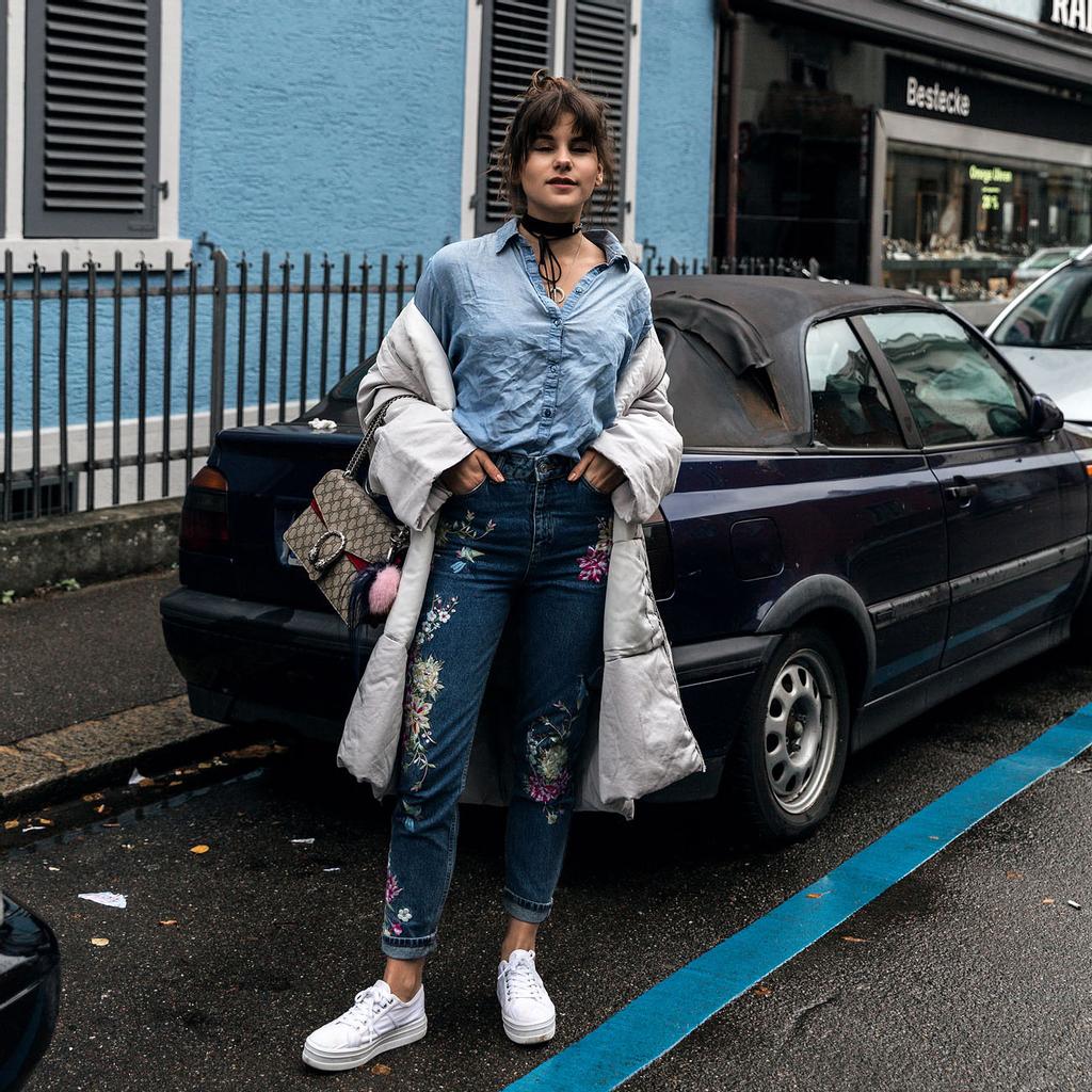 Dámska móda Vyšívanie Džínsy s vysokým pásom Slim Fit rovné džínsy