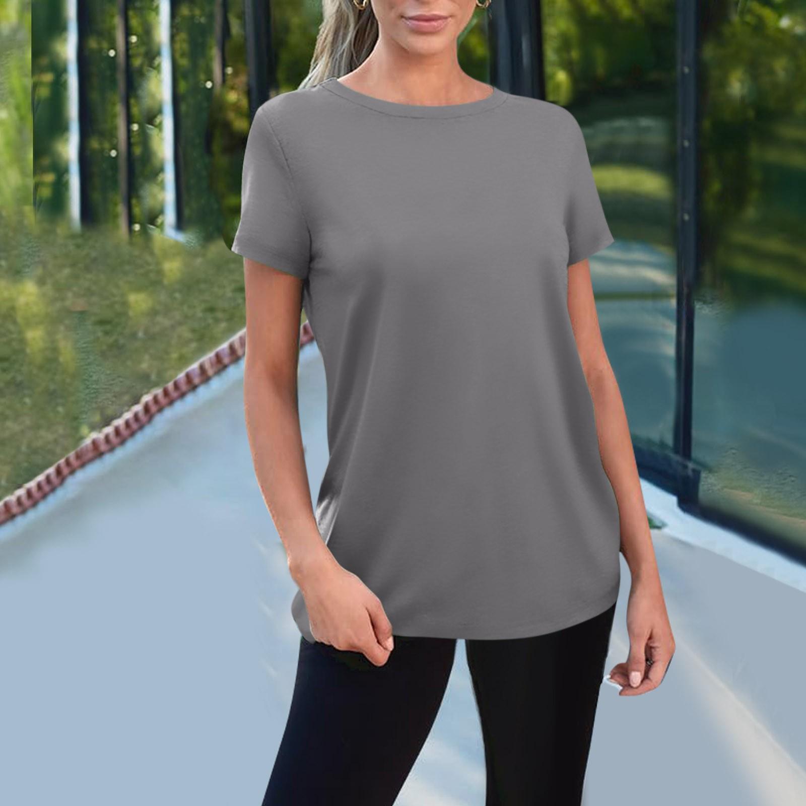 

Жіночі футболки Базові футболки з коротким рукавом Круглий виріз Модні топи Вільного крою Легкі Повсякденні Літні топи M сірий колір