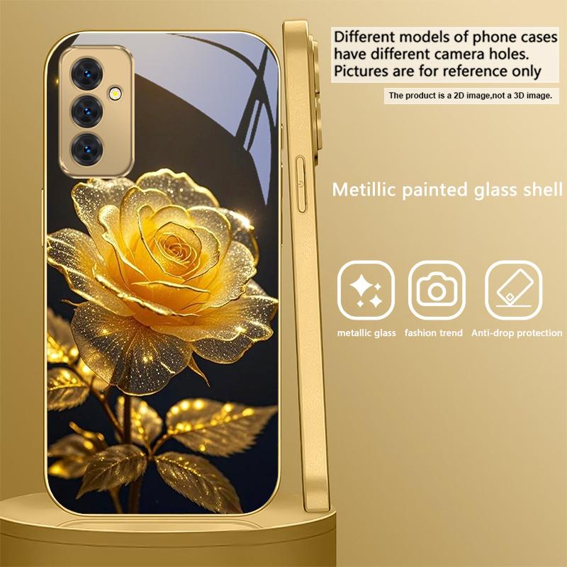 

Элегантная золотая роза Для Samsung A 31 32 A33 A34 35 14 A15 13 A16 25 26 50 52 53 54 55 56 70 71 72 73 Золотой стеклянный чехол для телефона Galaxy A14