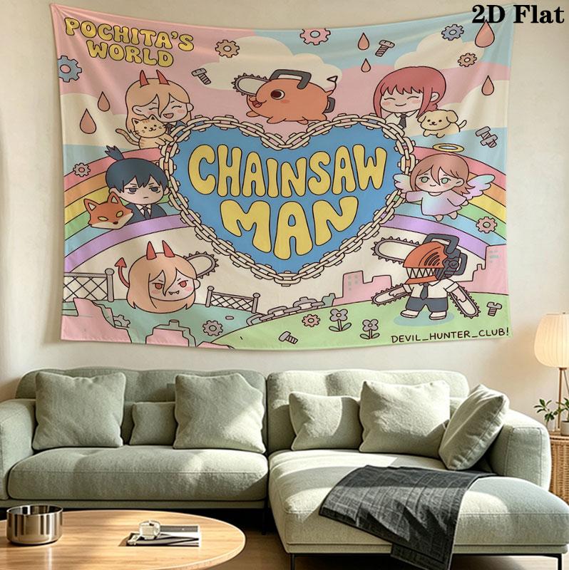 Tapestry Ścienne Chainsaw Man Estetyczna Dekoracja Ścienna Drukowany Materiał Koc Dekoracyjne Tapiserie Do Sypialni Salonu Wystrój Domu